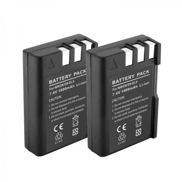 Camera Batterij voor NIKON EN-EL9 - 7,4V - 1Ah - 2 stuks